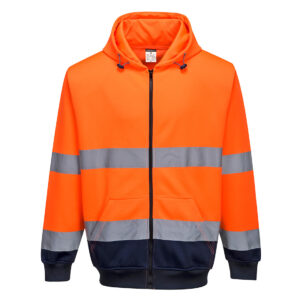 B317ONR Hi Vis Contrast Zipped Hoodie Cressco Corporate Clothing
